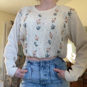 Alfred Dunner M Sweater 30% Wool Floral Cream